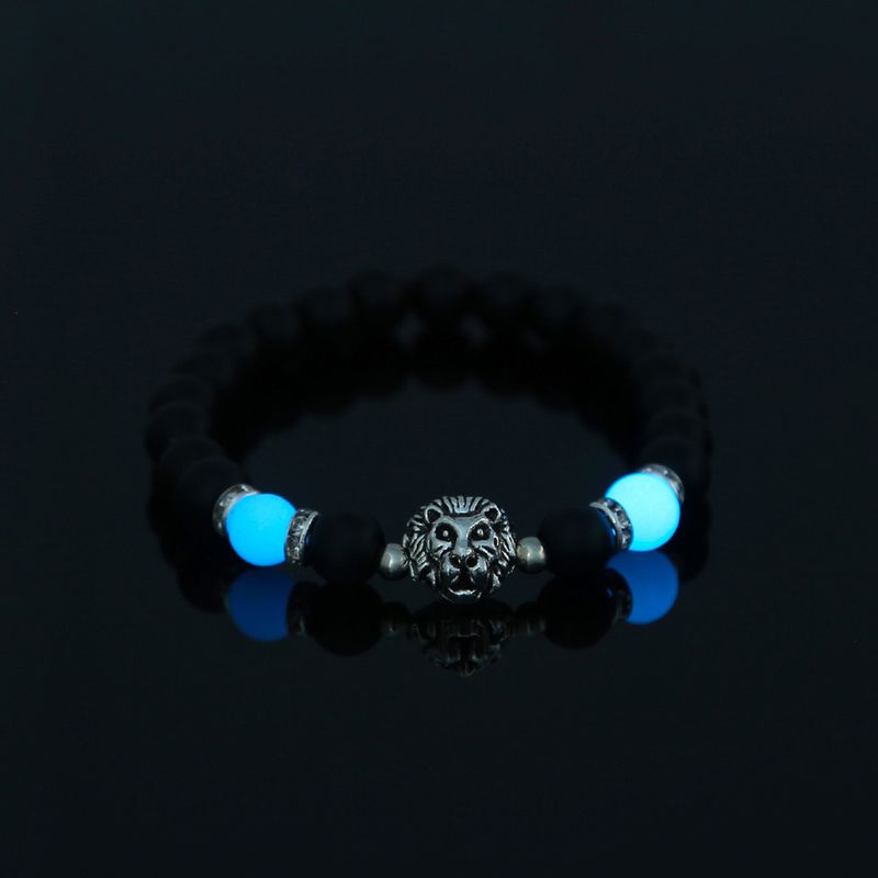 Simple Lion Beaded Black Matte Glass Beads Sky Blue Luminous Beads Bracelet