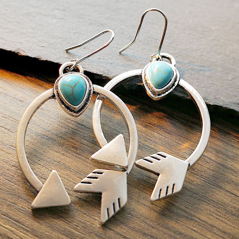 New Retro Turquoise Earrings Creative Arc Heart Arrow Bridal Earrings