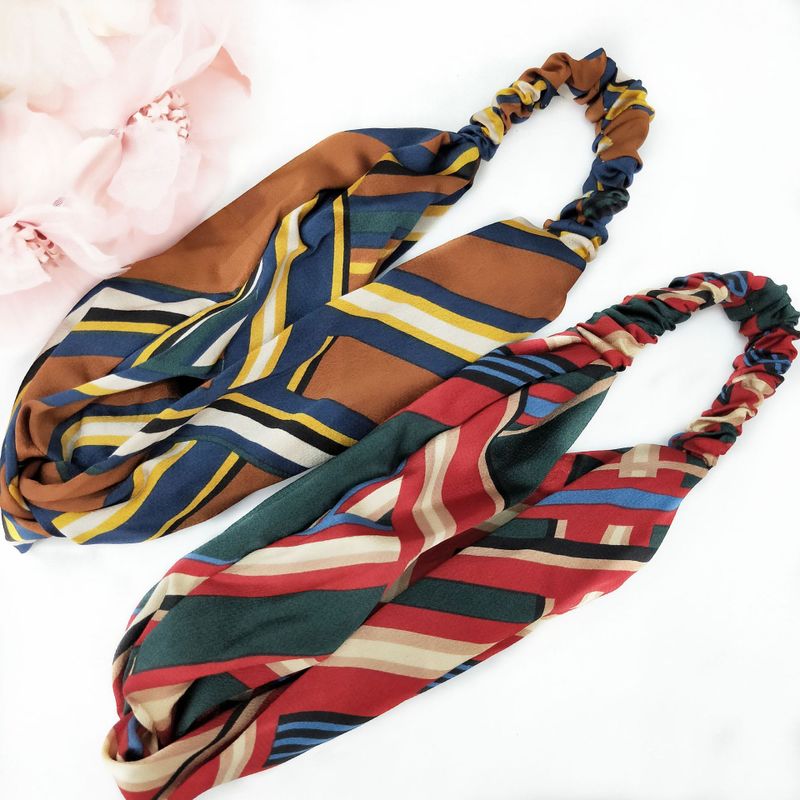 Vintage Geometric Pinstripe Wide-brimmed Stripe Contrast Color Cross Elastic Hairband Wholesale