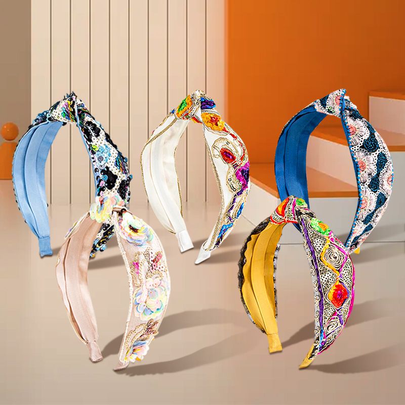 New Sequin Embroidery Headbands Fashion Wide Knotted Headbands