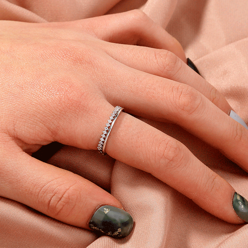 Fashion Couple Simple Single Row Copper Inlaid Zircon Ring Wedding Ring
