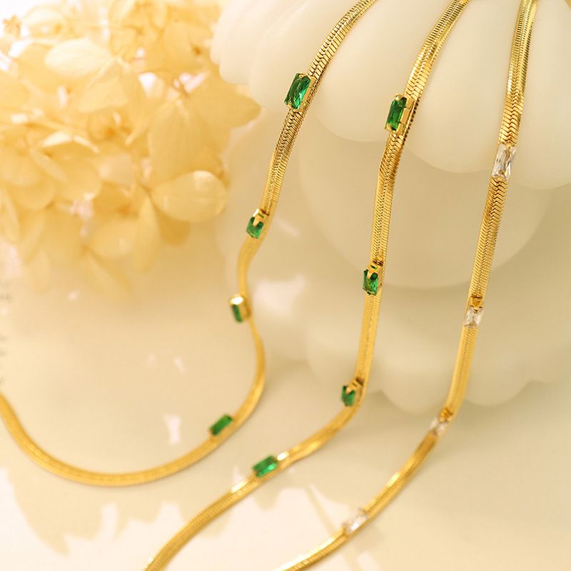 Fashion Green Zircon Simple Geometric Titanium Steel 18k Bracelet Necklace