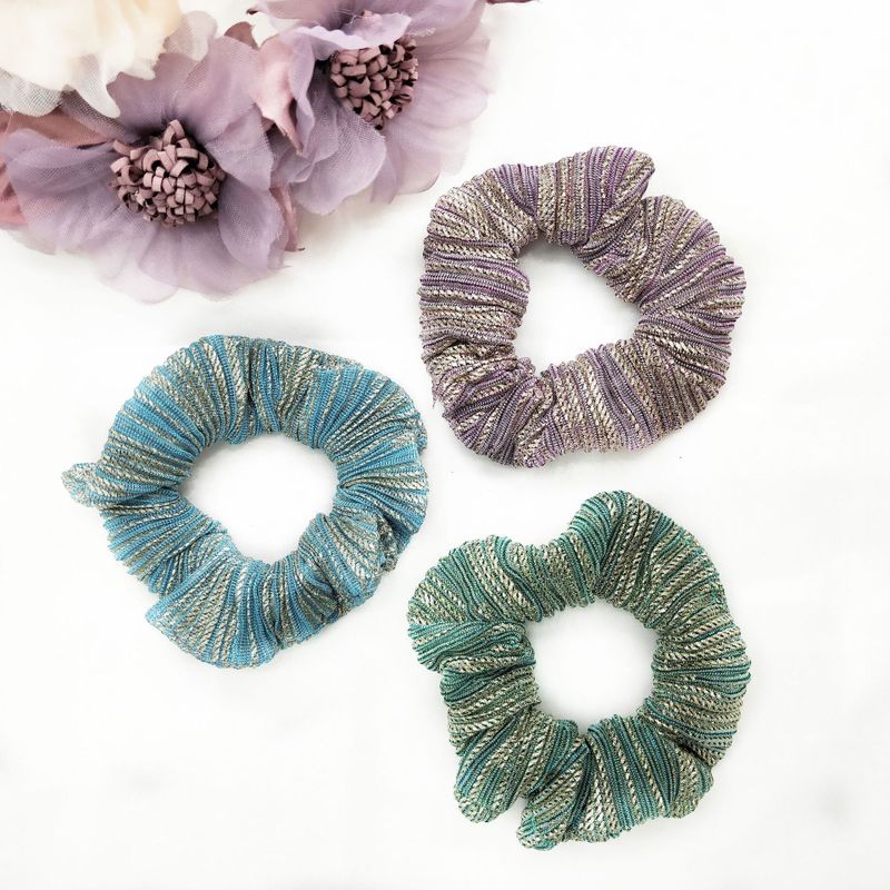 Solid Color Gold Wire Pleated Hair Scrunchies Fashion Wrinkled Wave Fabric