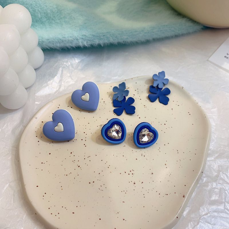 Mode Blaue Ohrringe Blumen Geometrische Ohrringe Einfache Legierung Ohrstecker