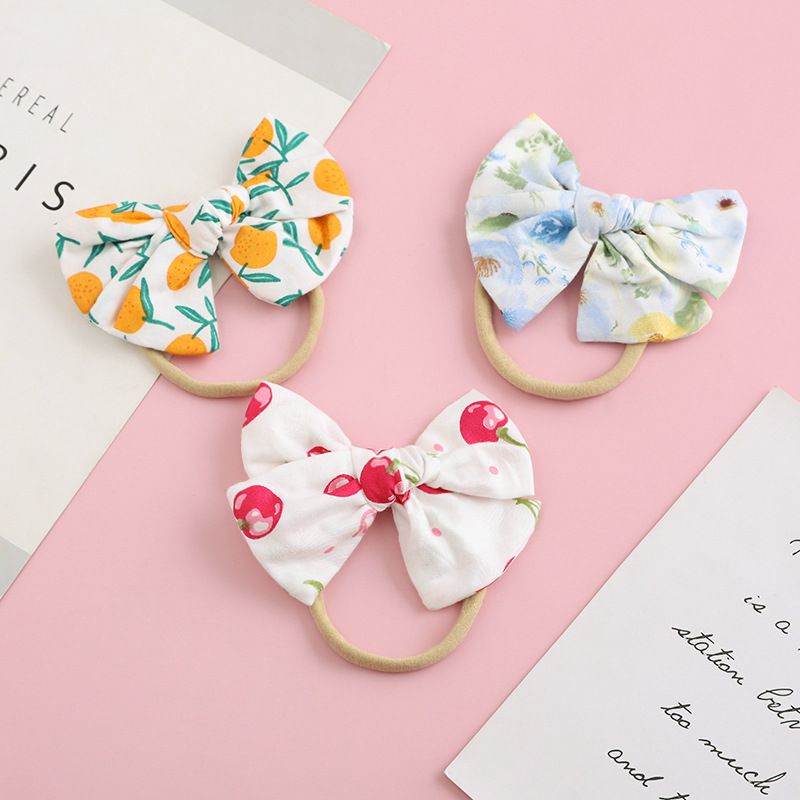 Spring Bow Cotton Floral Headband Baby Nylon Baby Soft Hair Rope