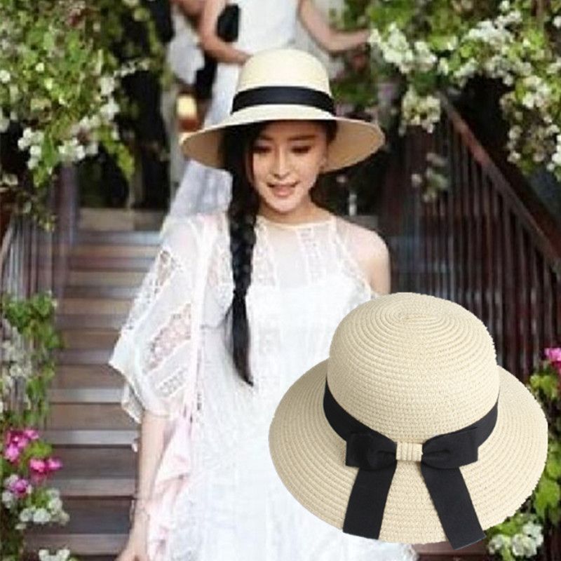 Fashion Bow Foldable Sun Hat Female Summer Vacation Leisure Beach Hat