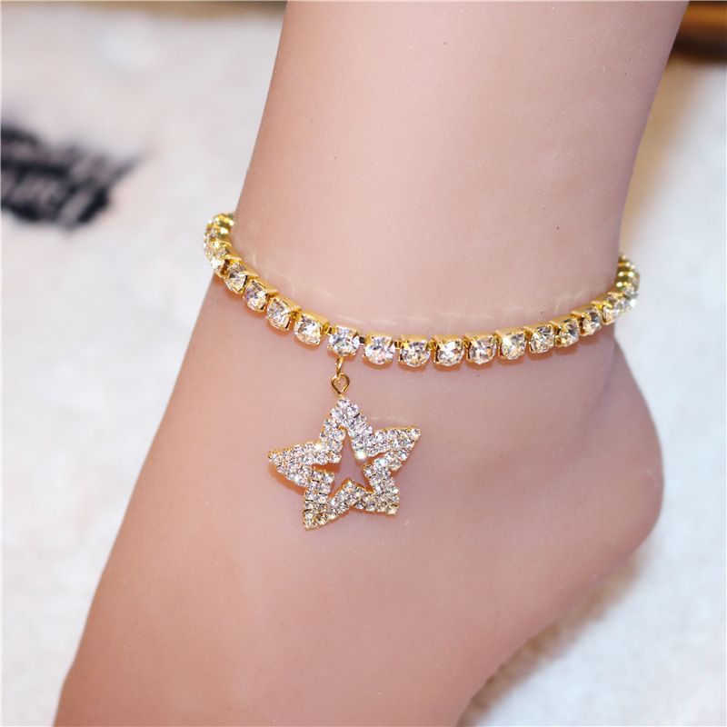 New Small Star Pendant Silver Plated Gold Plated Rhinestone Anklet