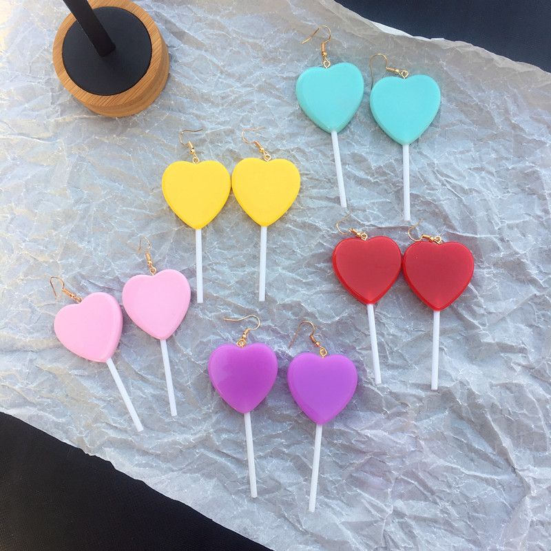 Simple Candy Color Lollipop Heart-shaped Long Ear Hook Wholesale