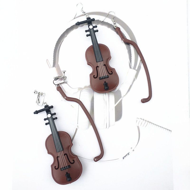Créatif À La Main Violon Rétro Instrument De Musique Boucle D'oreille Contraste Couleur