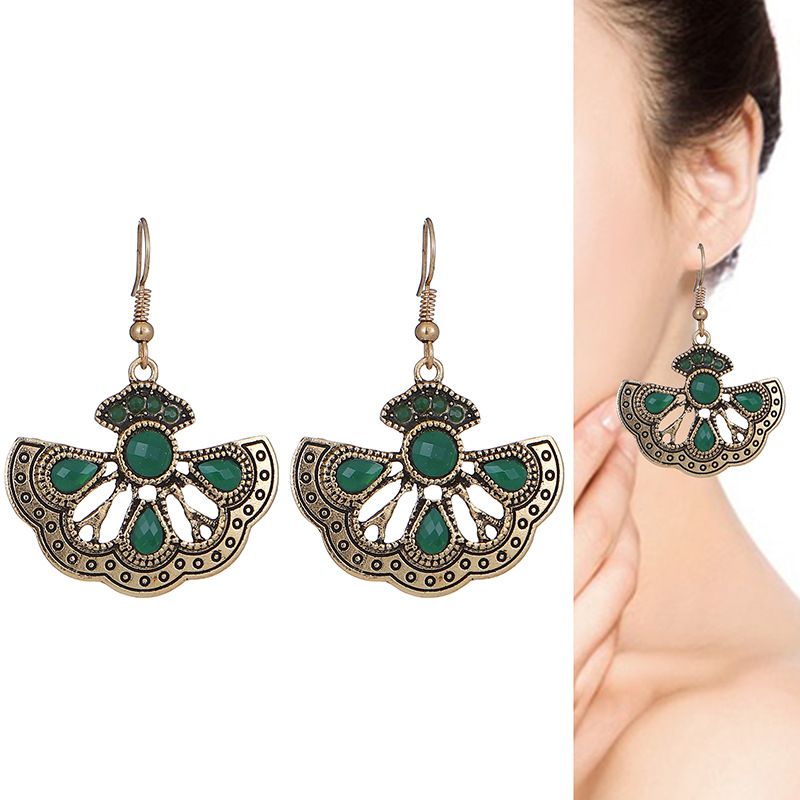 Fashion Hollow Fan-shaped Peacock Geometric Drop Earrings Wholesale