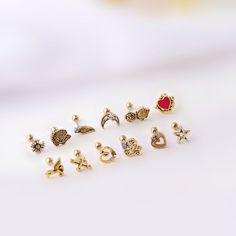 Ear Cartilage Rings & Studs Retro Flower 316 Stainless Steel  Copper Plating