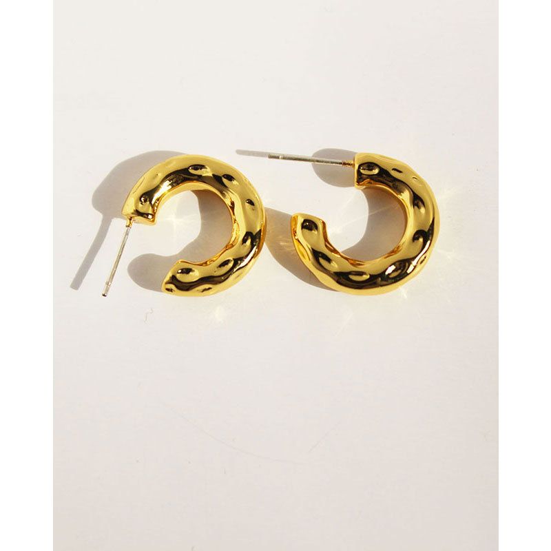 Copper Gold-plated Concave Convex Surface Simple Thick Semicircle C-shaped Earrings