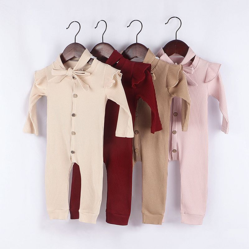Fashion New Pit Strip Baby Solid Color Round Neck Button Romper
