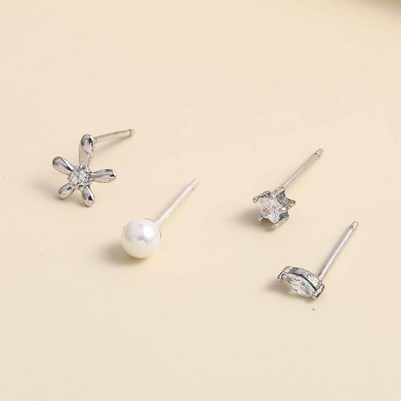 Simple Classic 925 Silver Pearl Zircon Stud Earrings