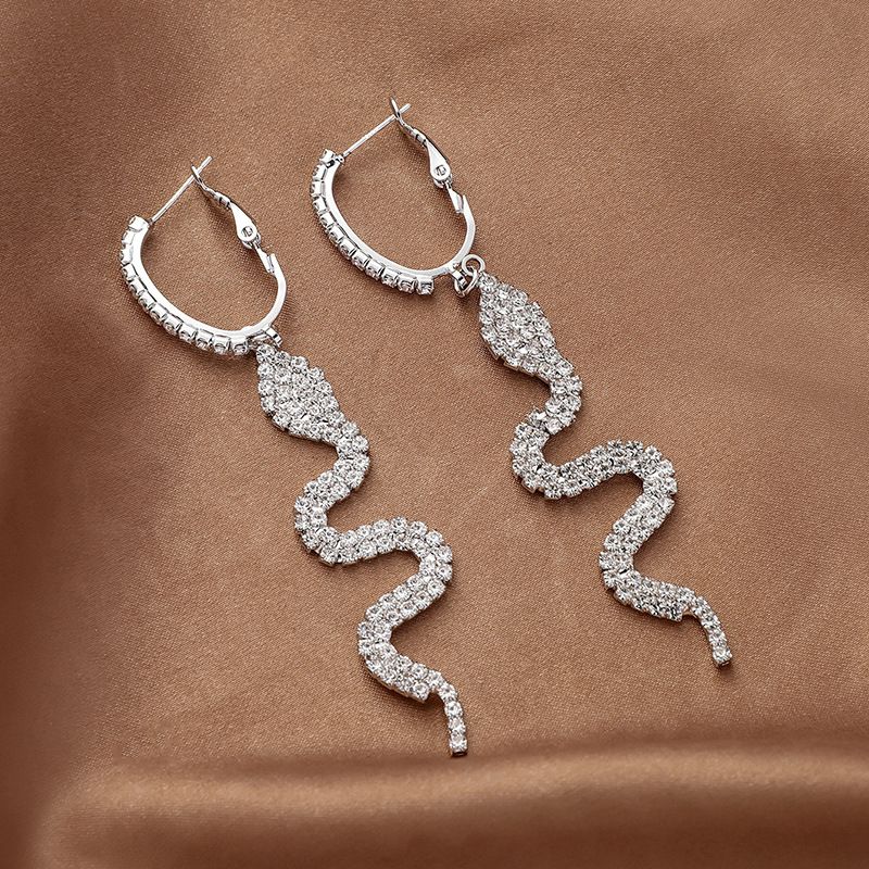 Fashion Exaggerated Rhinestone Snake-shaped Long Copper Earrings Wholesale