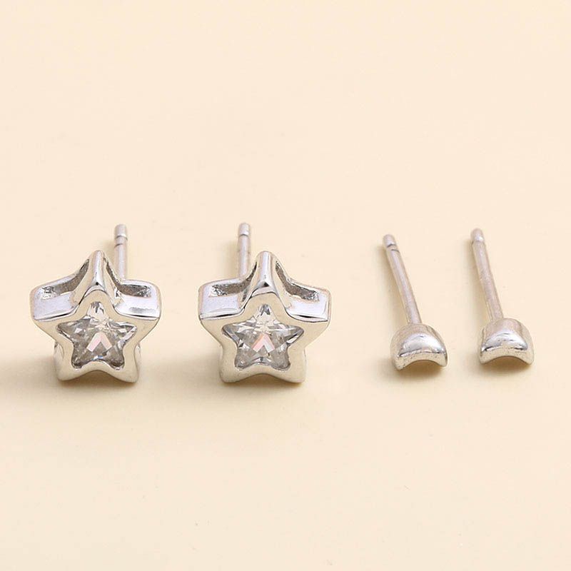 Light Luxury Small Moon Star Zircon 925 Silver Stud Earrings