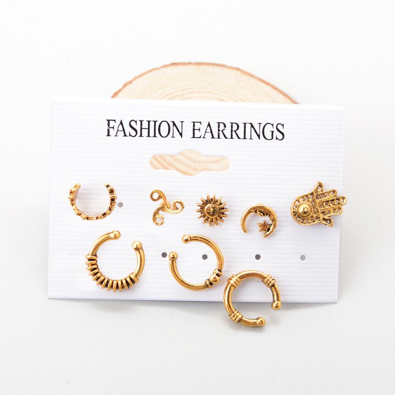 Retro Sun And Moon Alloy Stud Earrings Eight Sets Wholesale