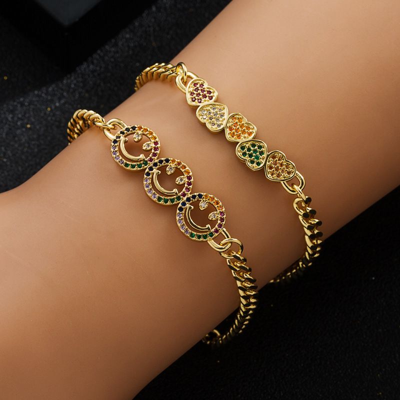 Fashion Copper-plated Real Gold Micro-encrusted Zircon Smiley Face Heart Bracelet