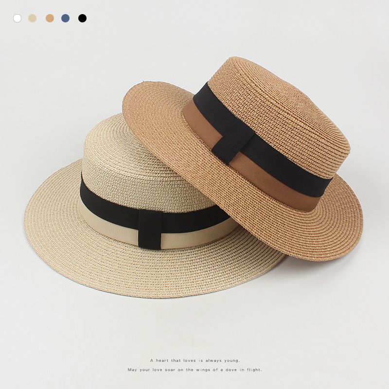 Women's Summer New Sunscreen Flat-top Wide-brimmed Straw Hat