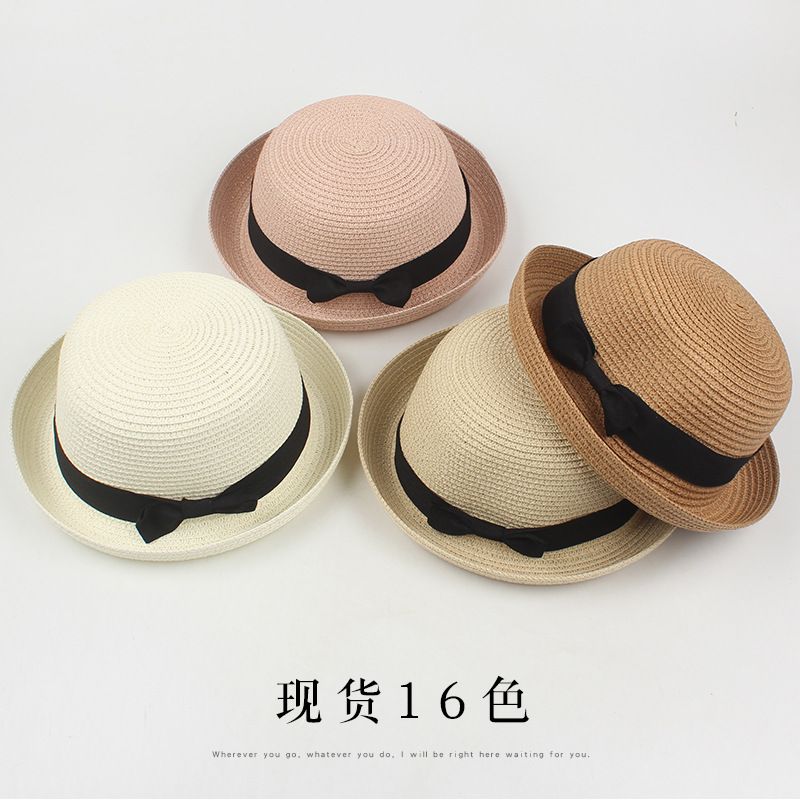 Women's Summer New Curling Cute Dome Bow Straw Hat