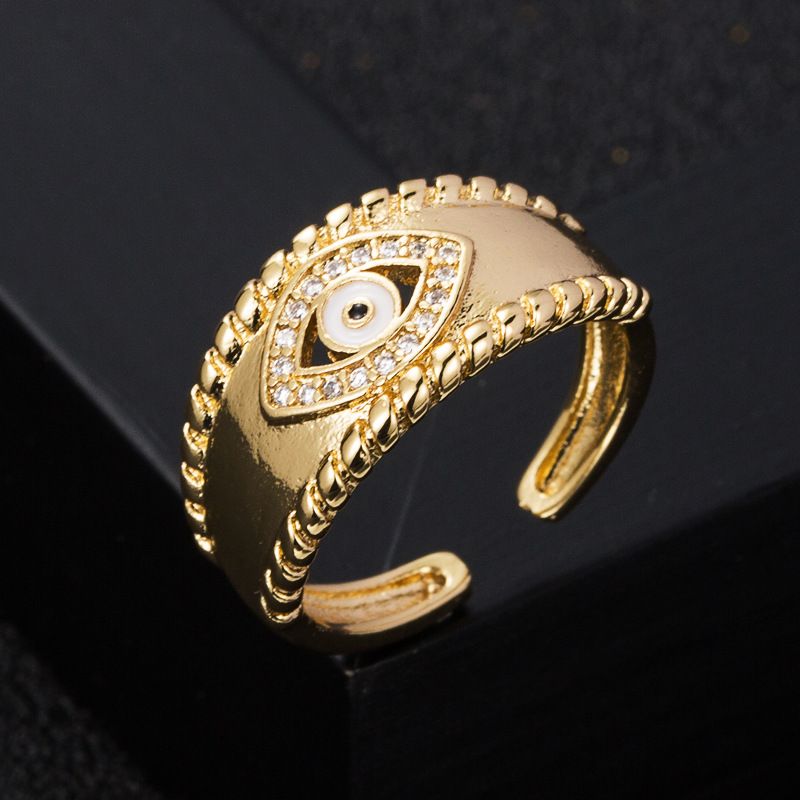 خاتم قابل للتعديل من النحاس المطلي بالذهب والمرصع بالزركون المرصع بالزركون