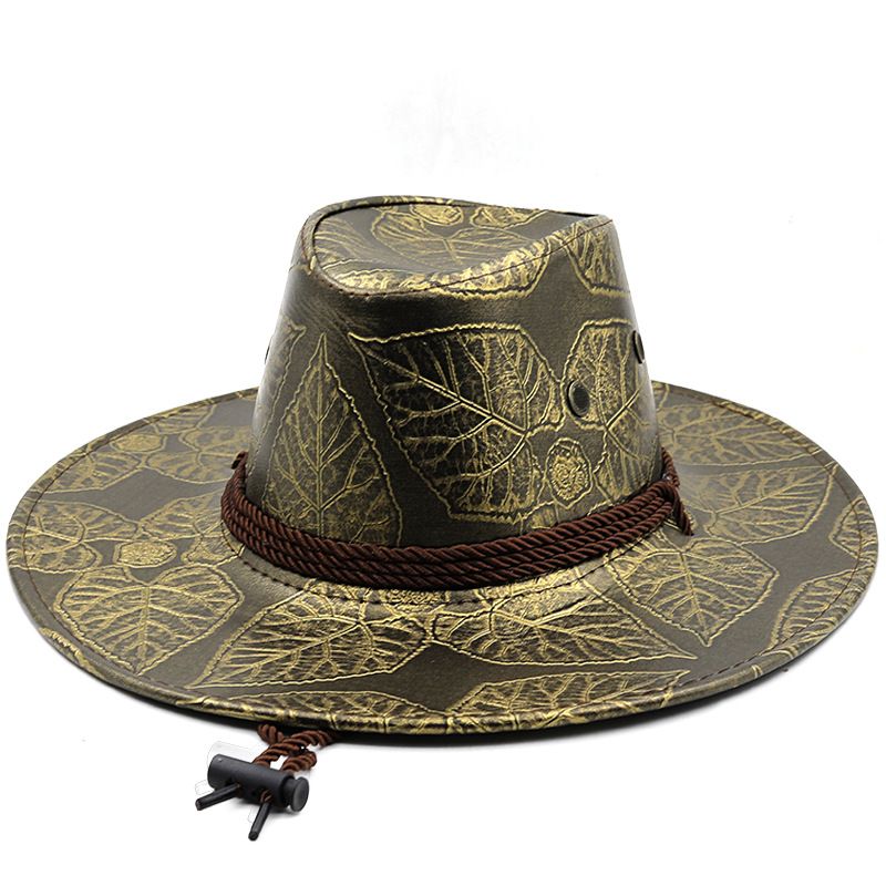 Maple Leaf Printed Leather Sunshade Western Cowboy Big-brimmed Hat