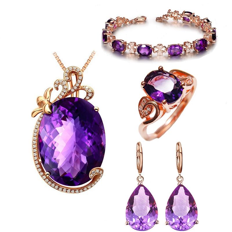 Glam Oval Water Droplets Copper Plating Inlay Artificial Gemstones Rings Earrings Necklace