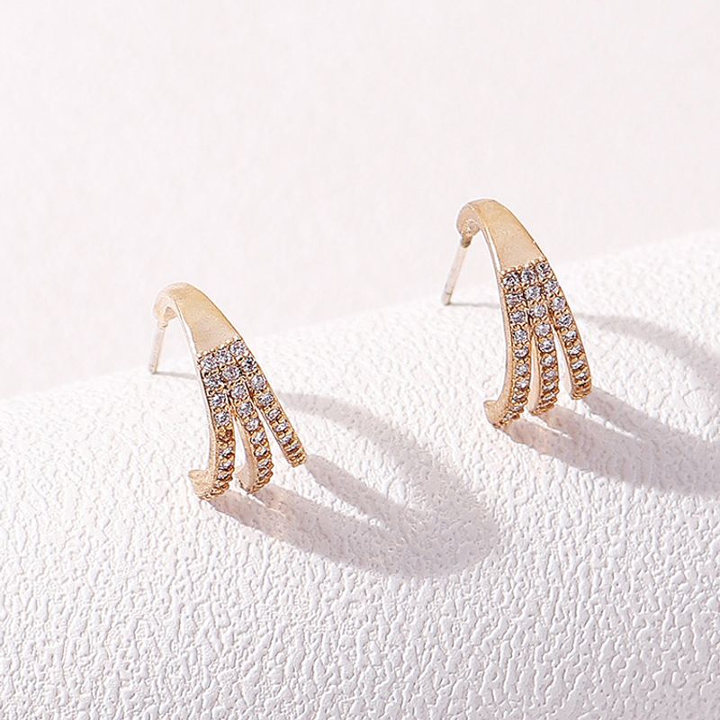 New Creative Hook-shaped Copper Gold-plated Inlaid Zircon Earrings