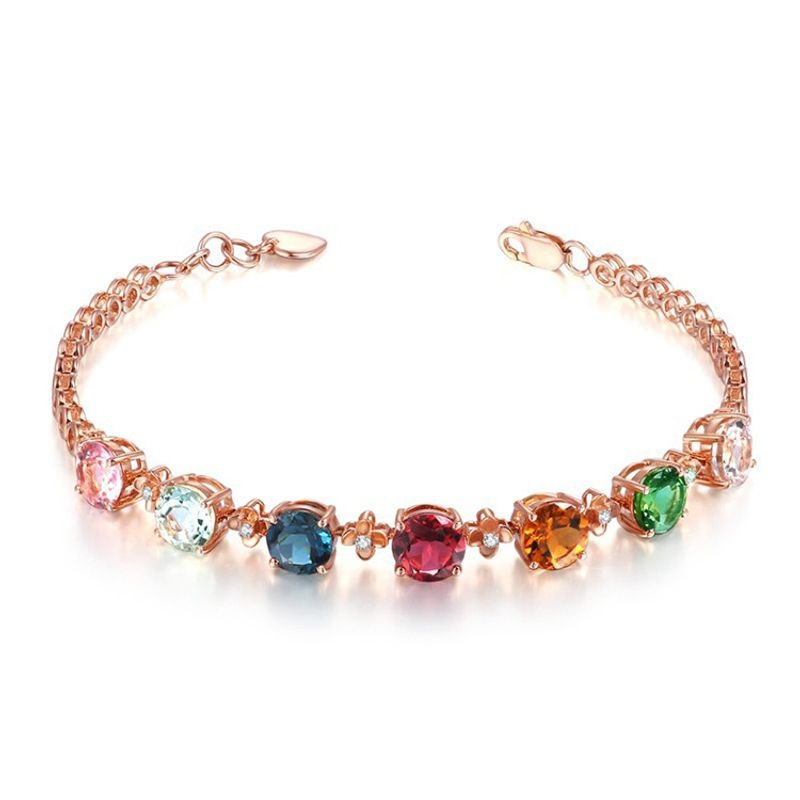 Shiny Oval Copper Plating Inlay Artificial Gemstones Bracelets