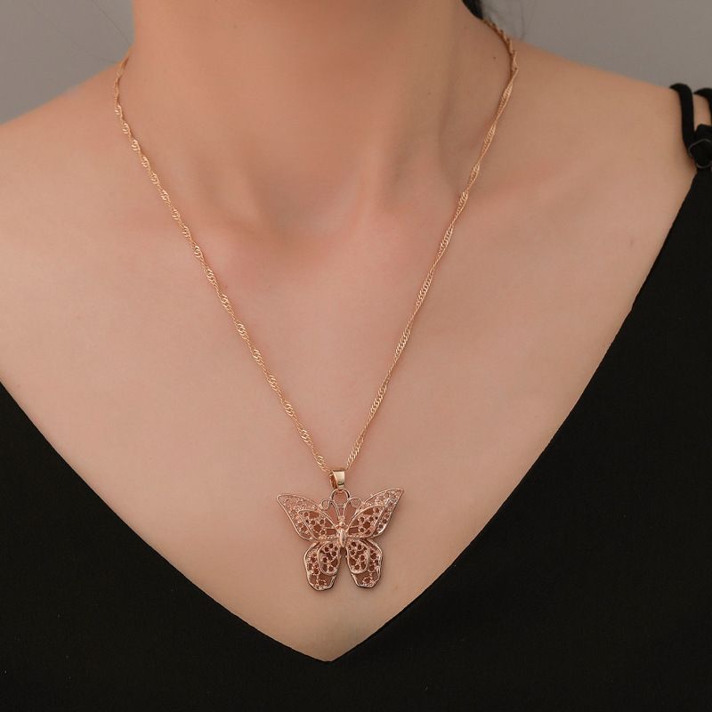 New Hollow Double Metal Butterfly Pendant Alloy Women's Sweater Chain