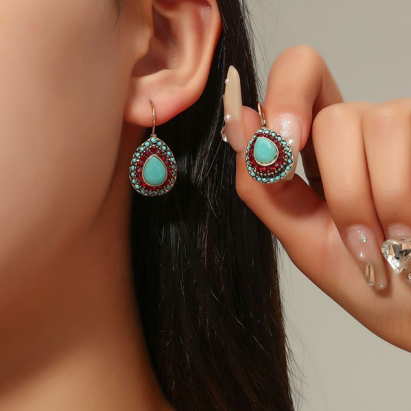 Bohemian Ethnic Style Water Drop Rhinestone Pendant Earrings