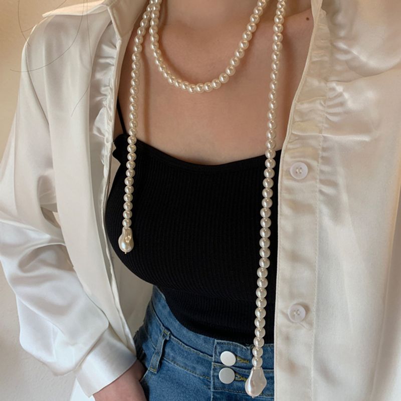 Fashion Geometric Multi-layered Pearl Knotted Long Necklace Wholesale