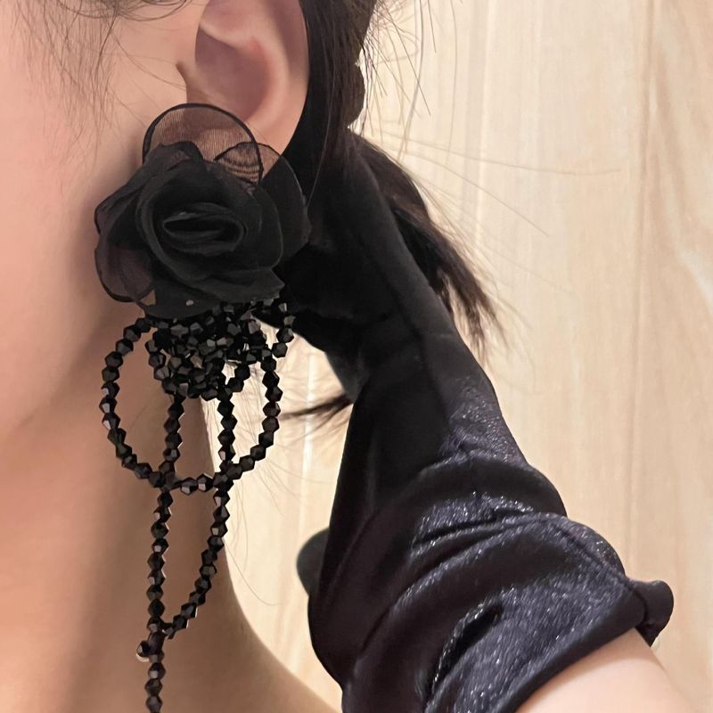 Mode Süße Stoff Blume Perlen Anhänger Ohrringe Für Frauen