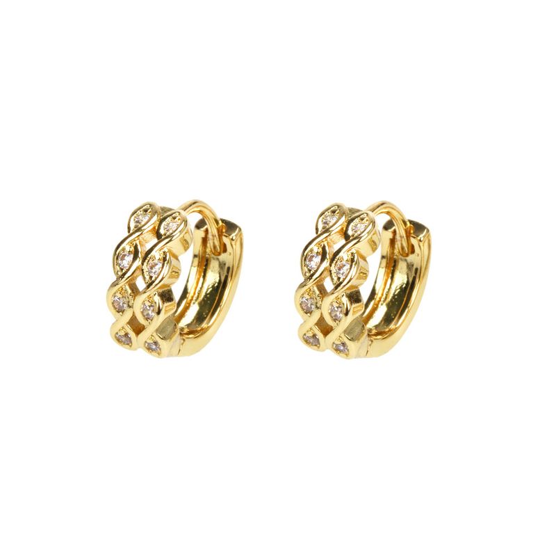 Simple 8-shaped Double Row Diamond Gold-plated Copper Earrings Female