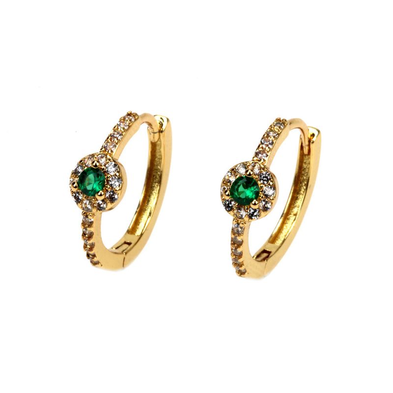Mode Kupfer Eingelegt Grün Zirkon Kreis Farbe-erhaltenden Ohrring Galvanisieren