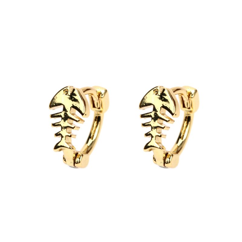 2022 New Copper Gold-plated Fishbone Carved Earrings Female Wholesale