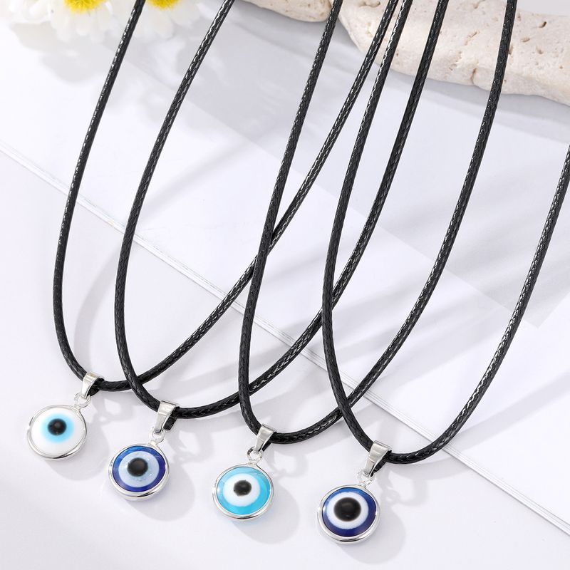 Türkisblaue Augen-anhänger-halskette Silber Bedeckte Auge-leder-seil-halskette