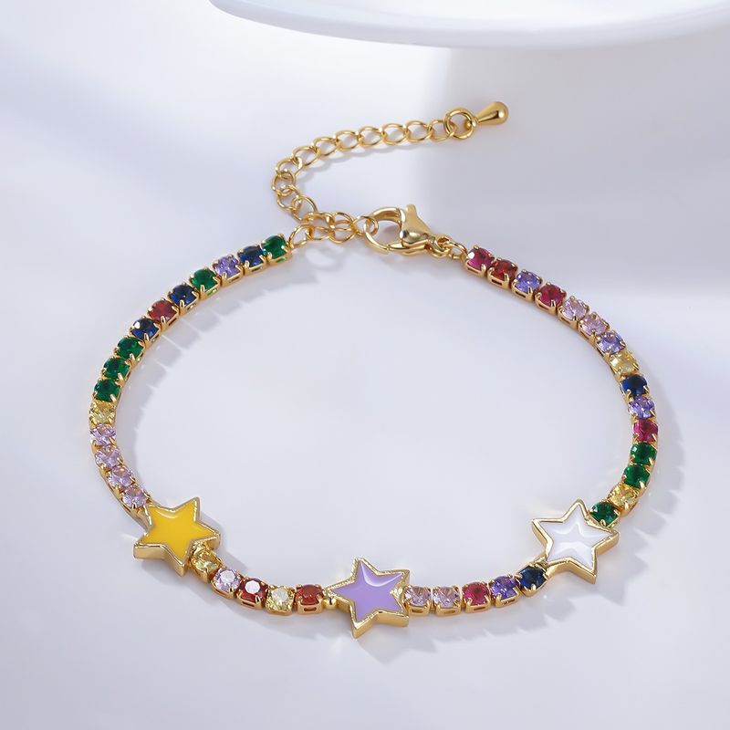 Fashion Color Zircon Dripping Oil Five-pointed Star Copper Bracelet