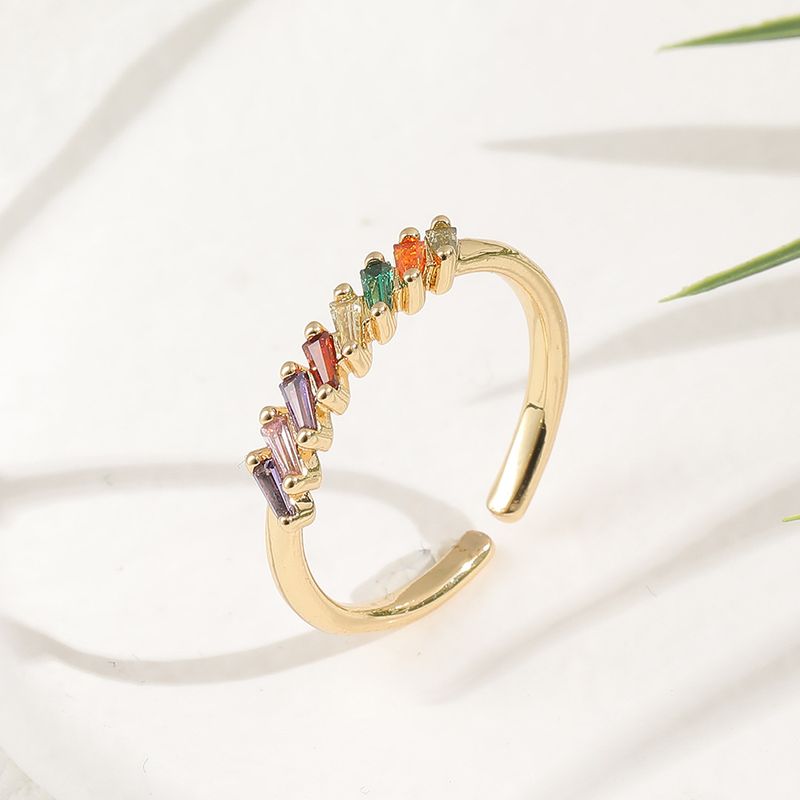 Fashion Copper Plated Real Gold Inlaid Colorful Zircon Tail Ring