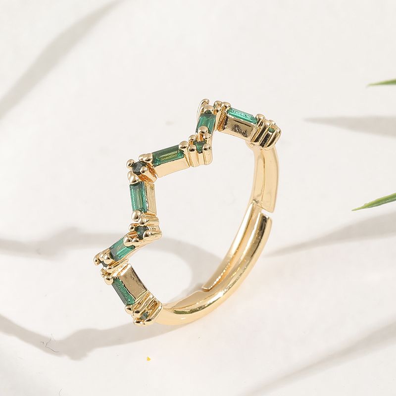 New Fashion Irregular Green Zircon Women's Creative Copper Tail Ring