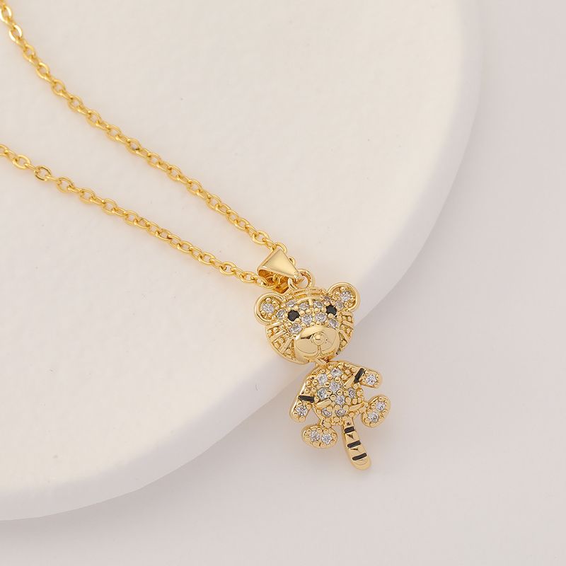 Tiger Zodiac Birth Year Necklace Cartoon Diamond Pendant Copper Necklace