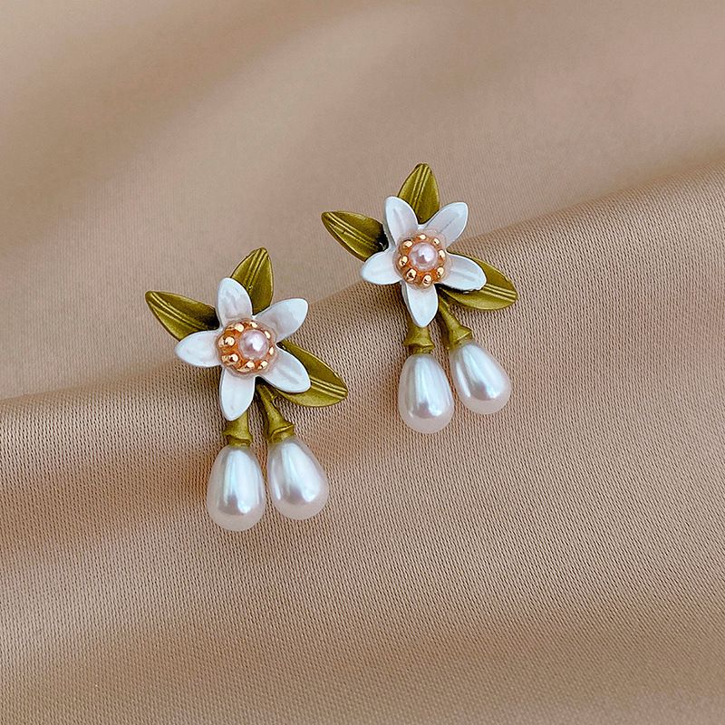 Pendientes De Acrílico De Planta De Flor De Perla Dulce De Moda