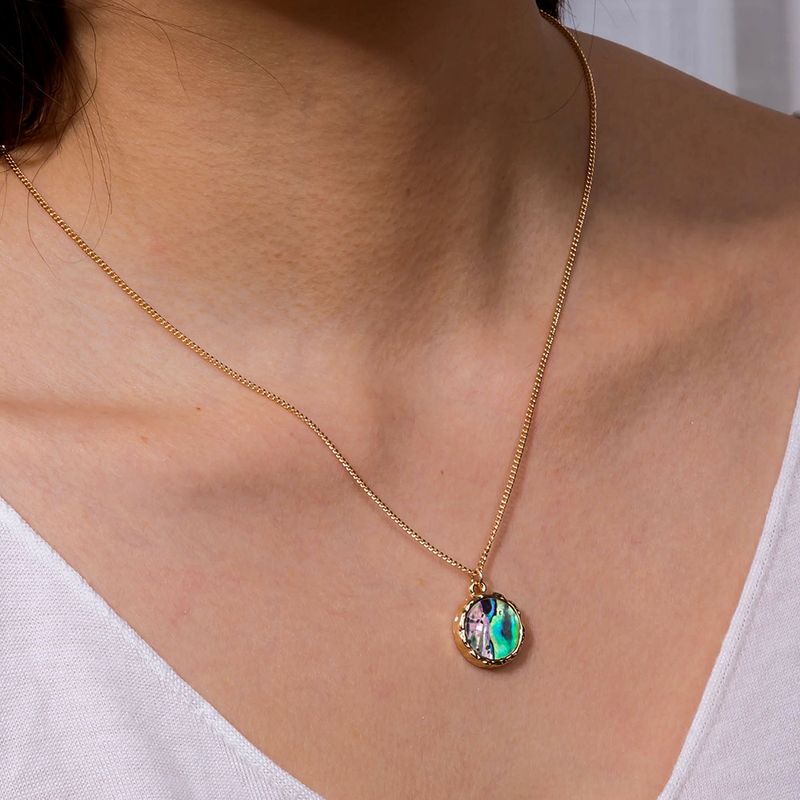 Mode Natürliche Farbe Abalone Muschel Runde Anhänger Schlüsselbein Kette Halskette