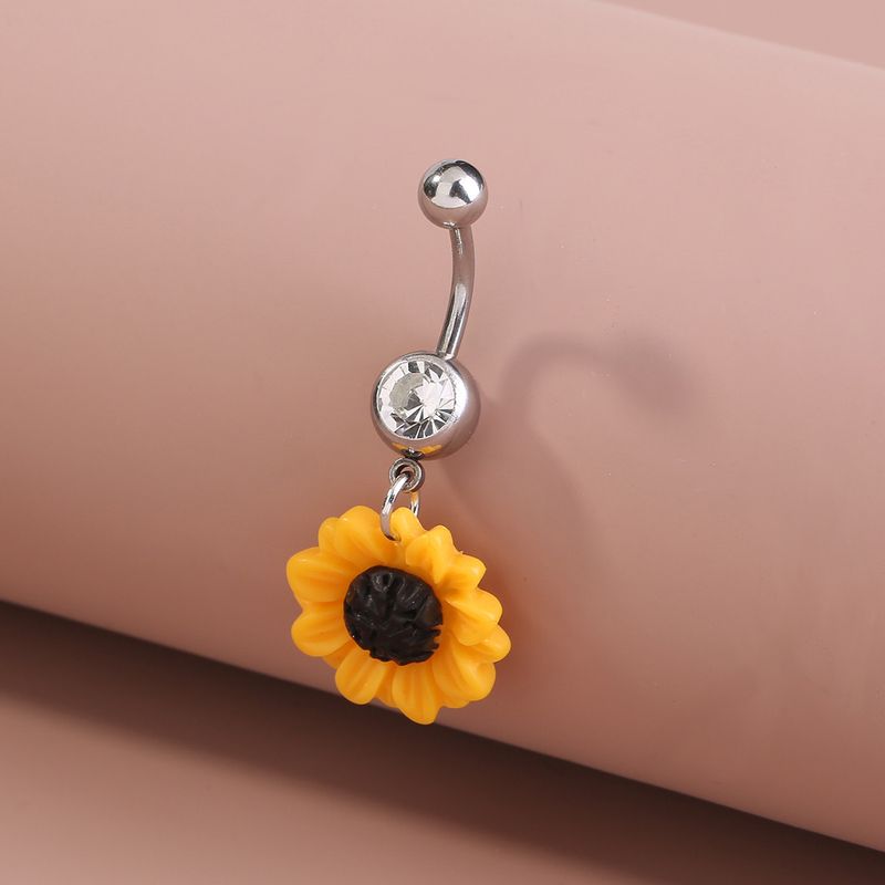 Fashion Sunflower Flower Stainless Steel Belly Button Nail