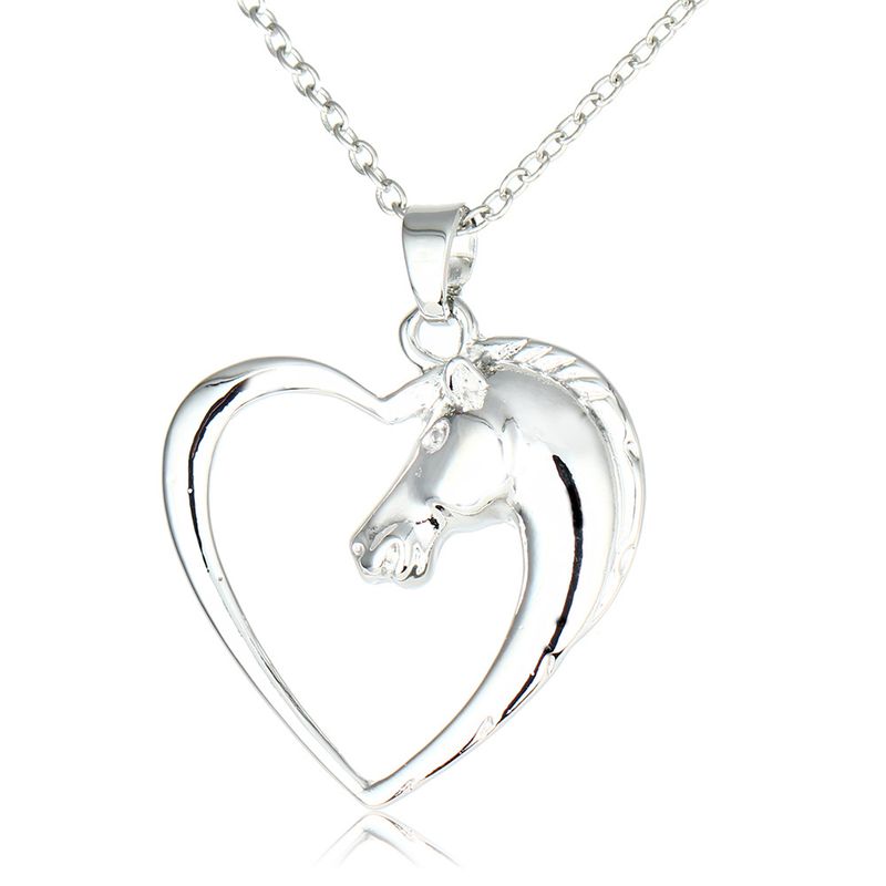 Kreativer Einfacher Silberner Herz-pferdekopf-legierungs-halsketten-großverkauf