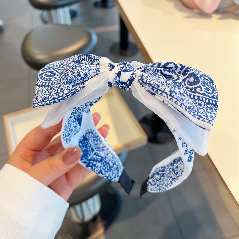 Fashion Retro Blue And White Porcelain Three-dimensional Double-layer Large Headband