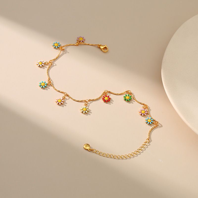 New Copper 18k Gold-plated Hand-painted Dripping Oil Color Daisy Anklet Leg Chain