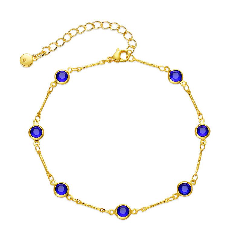 2022 New Copper 18k Gold-plated Royal Blue Zircon Anklet