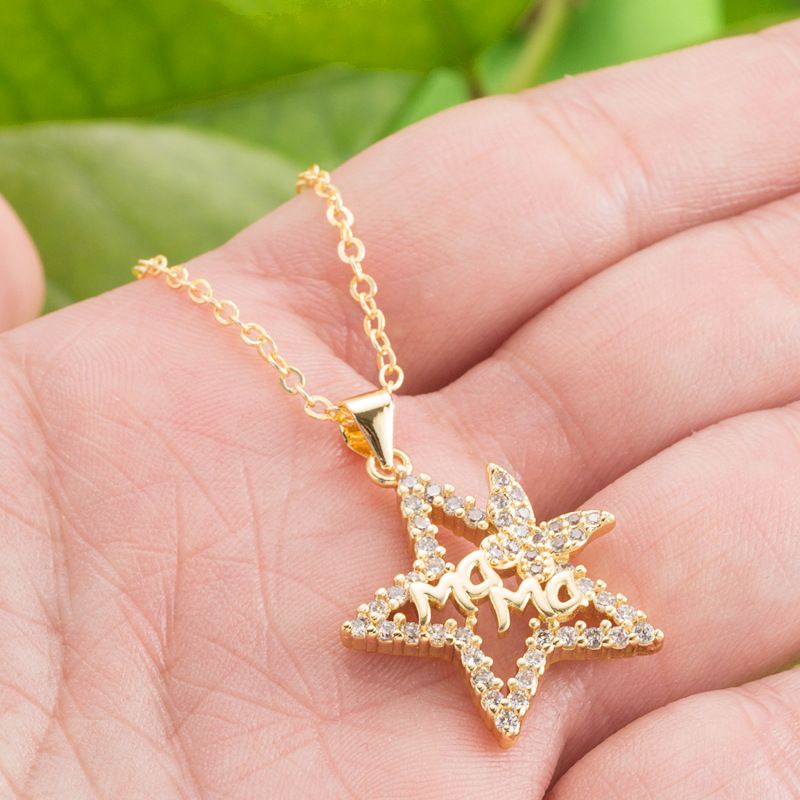 Letter Mama Zircon Necklace Five-pointed Star Pendant Hollow Copper Necklace