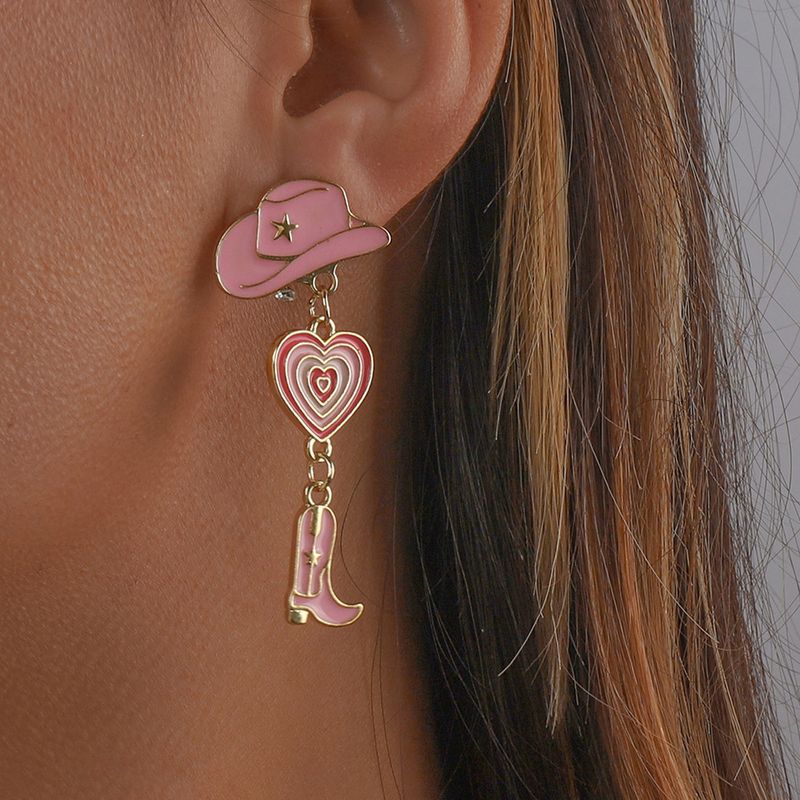 Fashion Alloy Modern Hat Heart-shaped Cowboy Boots Drip Oil Multi-layer Earrings